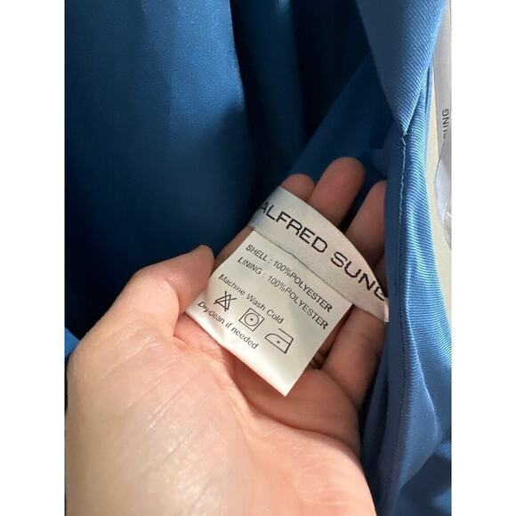 🔴
D772 by Alfred Sung HIGH-NECK SATIN DRESS WITH POCKETS Blue - Picture 8 of 8